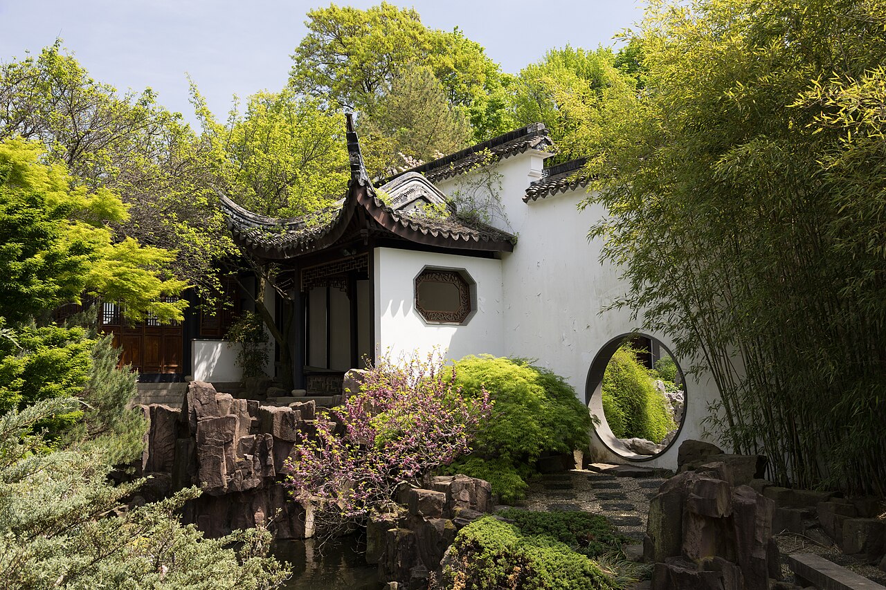 Pavilions and a pond in the Chinese Scholar's Garden at Snug Harbor